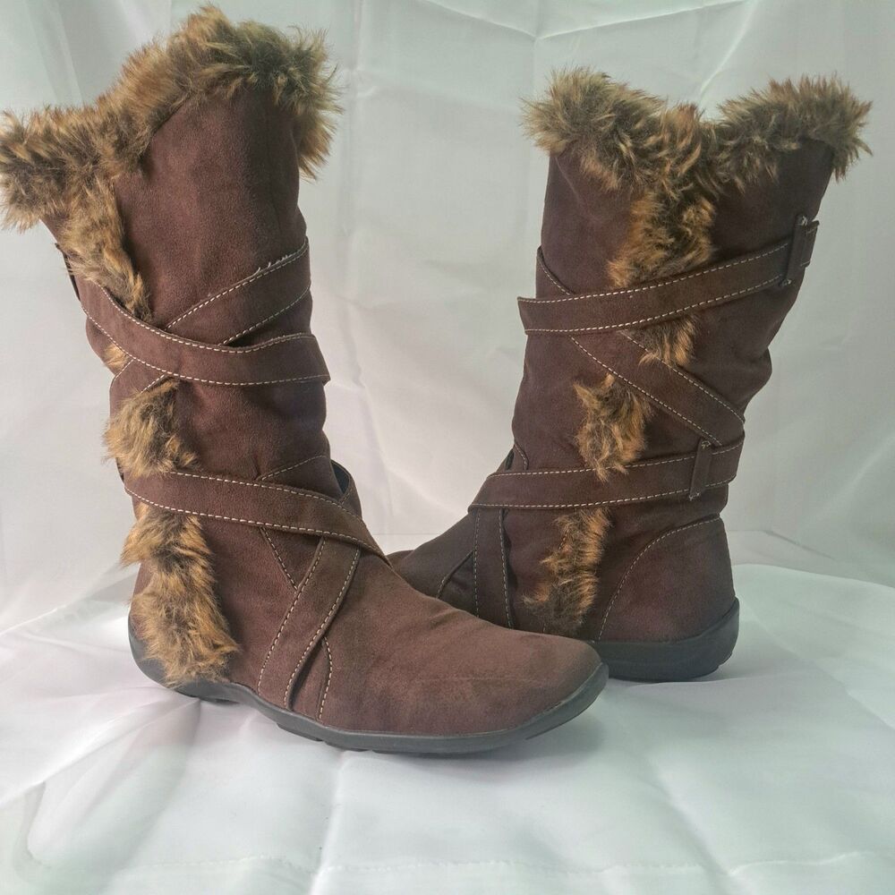 Natural Soul FASANO Brown Faux Fur Lined Mid-Calf Boots Women's 7.5 Zip Strap - Picture 10 of 10